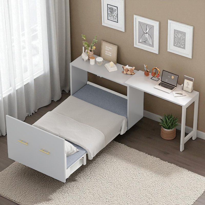 Murphy Bed With Adjustable Desk, Gray
