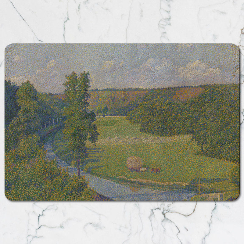 Landscape Placemats and Coaster Set Featuring Serene Tree Line River Scene