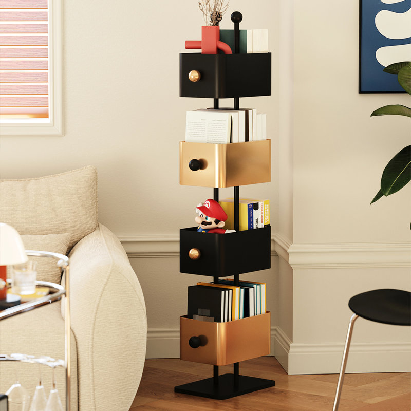 Bibliothèque classique à 4 tablettes verticales Classic, Black/Beige