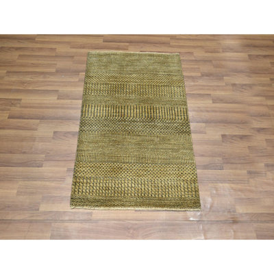 2 pi x 3 pi brun doré, motif d'herbe moderne, noué à la main, laine avec touche de soie, ton sur ton, luxuriant et moelleux, échantillon, tapis, tapis oriental