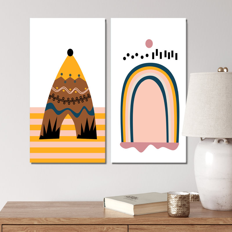 «Bohemian Mid Century Geometric Typographie», ensemble de 2 impressions sur bois, H 20 po x l 24 po x P 1 po, Toile tendue