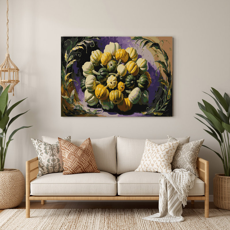 Légumes, art mural noir en métal Pattypan, 20" H x 24" W