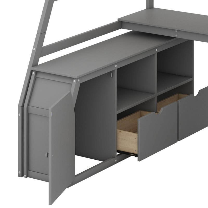 Loft Bed With Drawers, Shelves And Desk, Gray