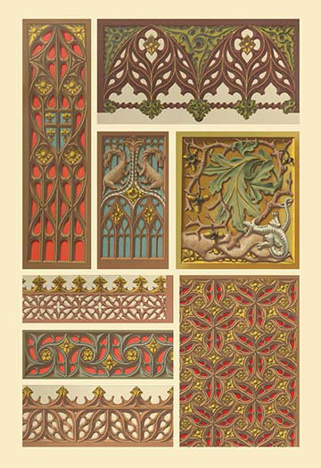 « médiéval boiseries » par auguste racinet, impression encadrée, H 30 po x l 20 po x P 1,5 po
