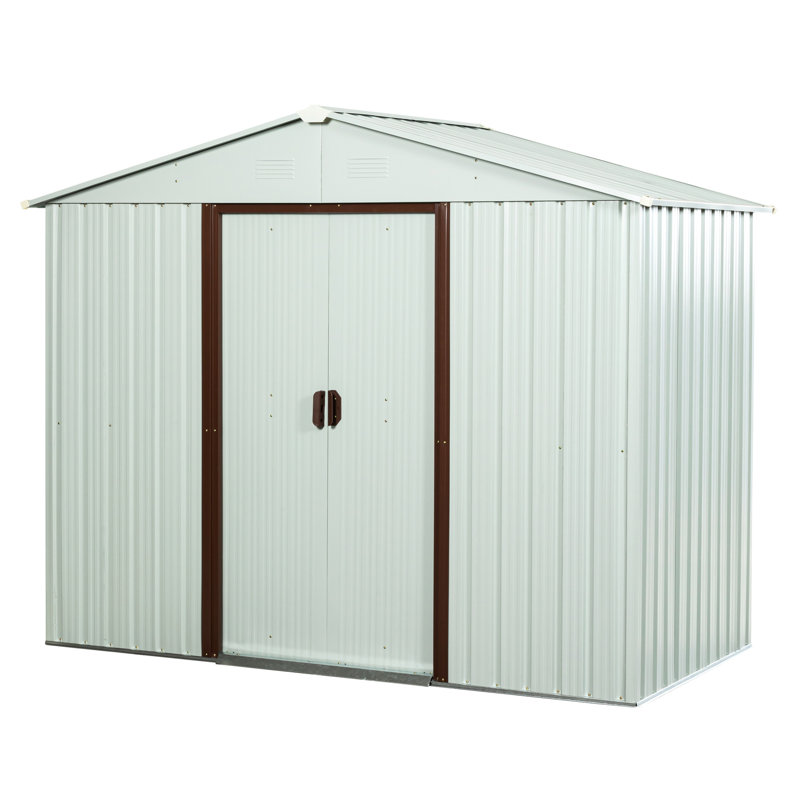 8Ft X 4Ft Metal Shed With Galvanized Steel And Foundation Outdoor Hooks, White