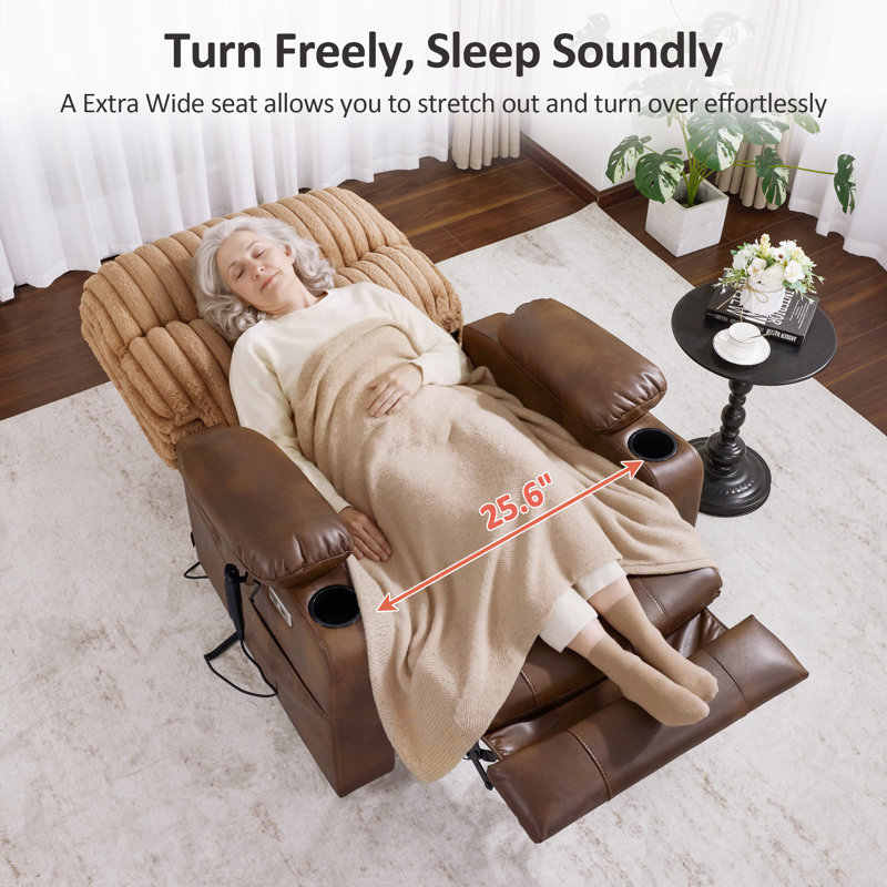 180° Lay Flat Power Recliner Lift Chair with Full-Body Heating, Brown
