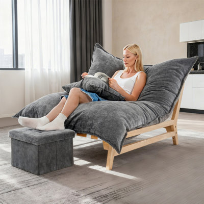 Chaise longue surdimensionnée, avec repose-pieds et coussin, causeuses, fauteuil à billes