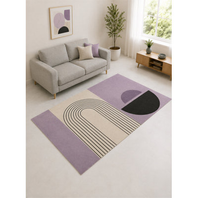 Tapis arc-en-ciel arc-en-ciel lavande et crème 5 pi x 7 pi «Ultra Léger» pour salon, chambre à coucher et bureau personnel, tapis doux à poils courts avec envers en silicone antidérapant