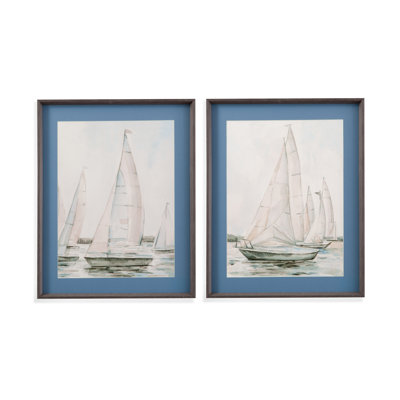 «Sail Scribble», ensemble de 2 reproductions encadrées en placage d'ardoise bleu mat