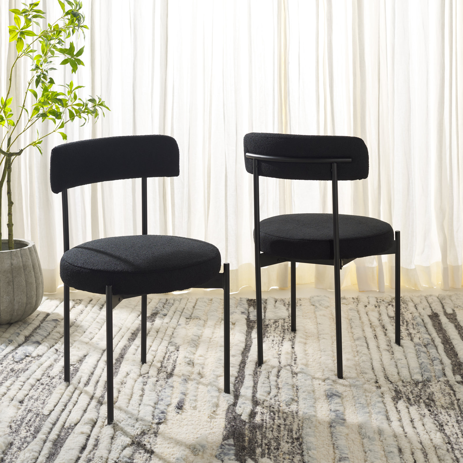 Liana Boucle Dining Chair, Black