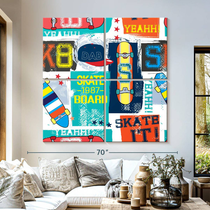 Motif rétro de planche à roulettes Senne, H 57 po x l 57 po