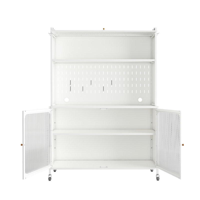 Armoire blanche moderne avec portes en verre - tablettes réglables pour le rangement de la cuisine et du salon