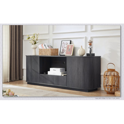 Meuble télé de 64 pouces avec buffet arrondi, rangement spacieux, rayures verticales pour les espaces de vie modernes