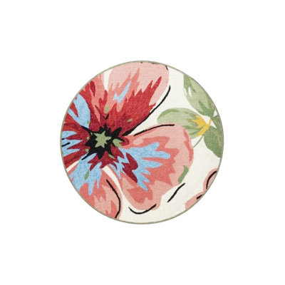 Pink Green Themed Leaf and Floral Patterned Modern Decorative Machine Washable Rug