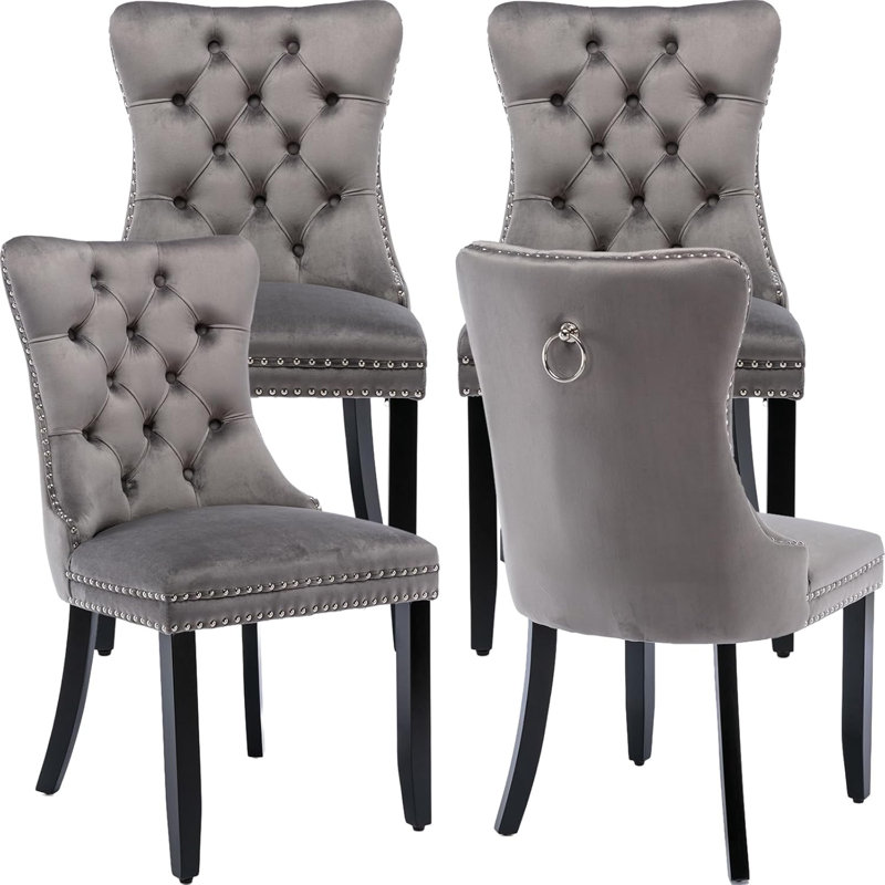 Delafield Lux Kitchen Dining Chairs, Set Of 4, Grey, Wood