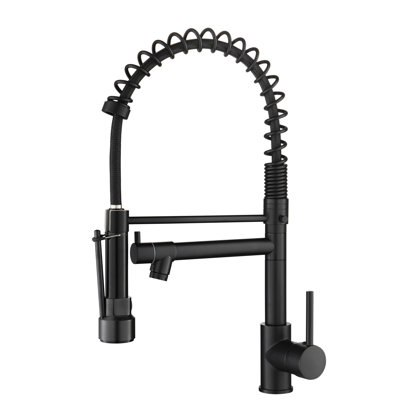 Matte Black Pull Down Kitchen Sink Faucet, Single Handle, Leak- Performance, Scratch- Coating, Diverse Water Settings, Simple Do-It-Yourself Install Faucet With Pull-Down , Handle Operation,