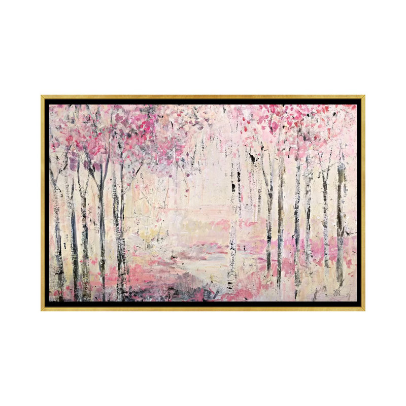 Reproduction d’art, "Pink Park" par Jodi Maas, Pas de tapis, H 32 po x l 48 po x P 1,5 po, Toile encadrée d'or
