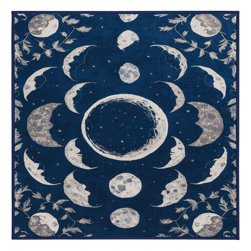 Machine Washable Nature Blue Area Rug, Square 6'