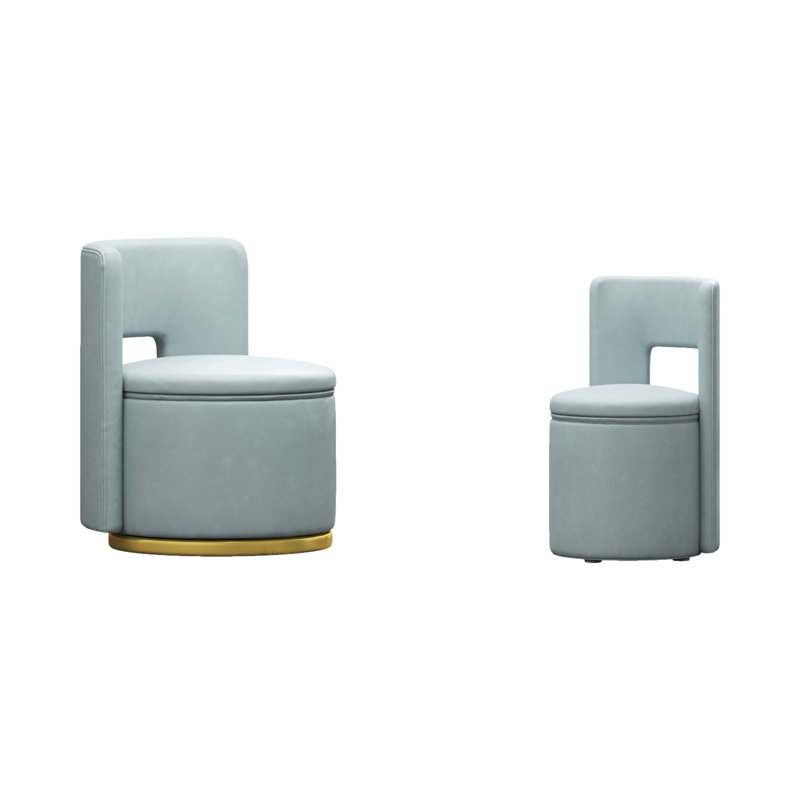 Storage Round Swivel Chair, Blue Velvet