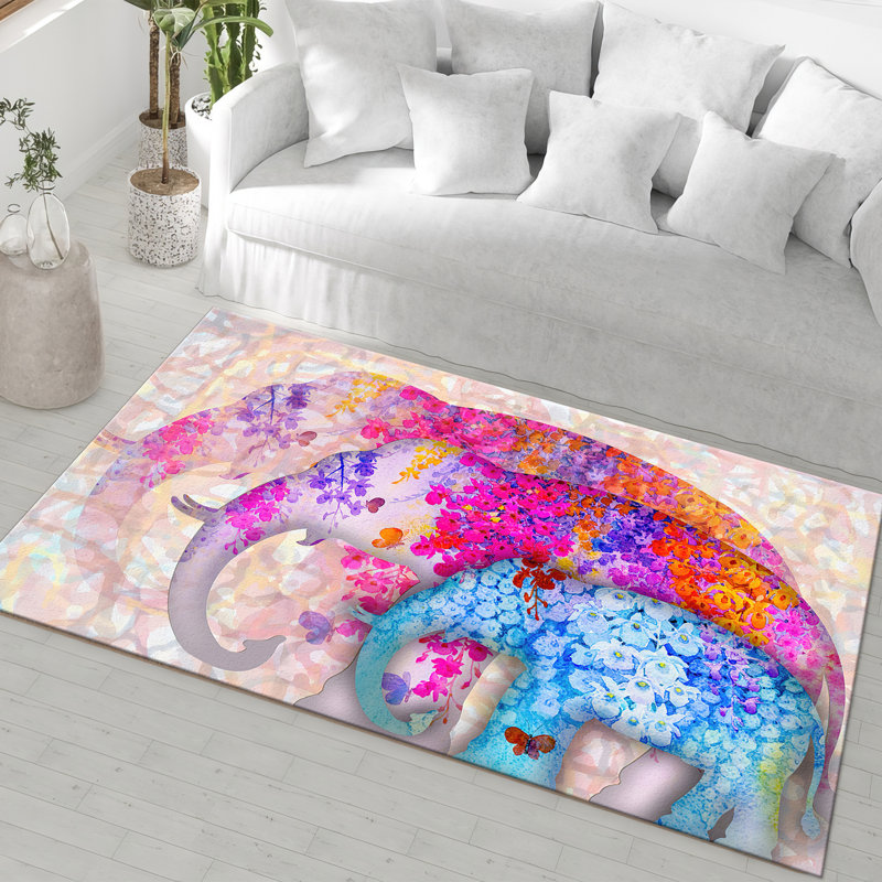 Non-Woven Lightweight Printed Rug Featuring a Classic Floral Pattern in a Soft Pastel Palette Perfect for Adding an Elegant Touch to Any Interior Space
