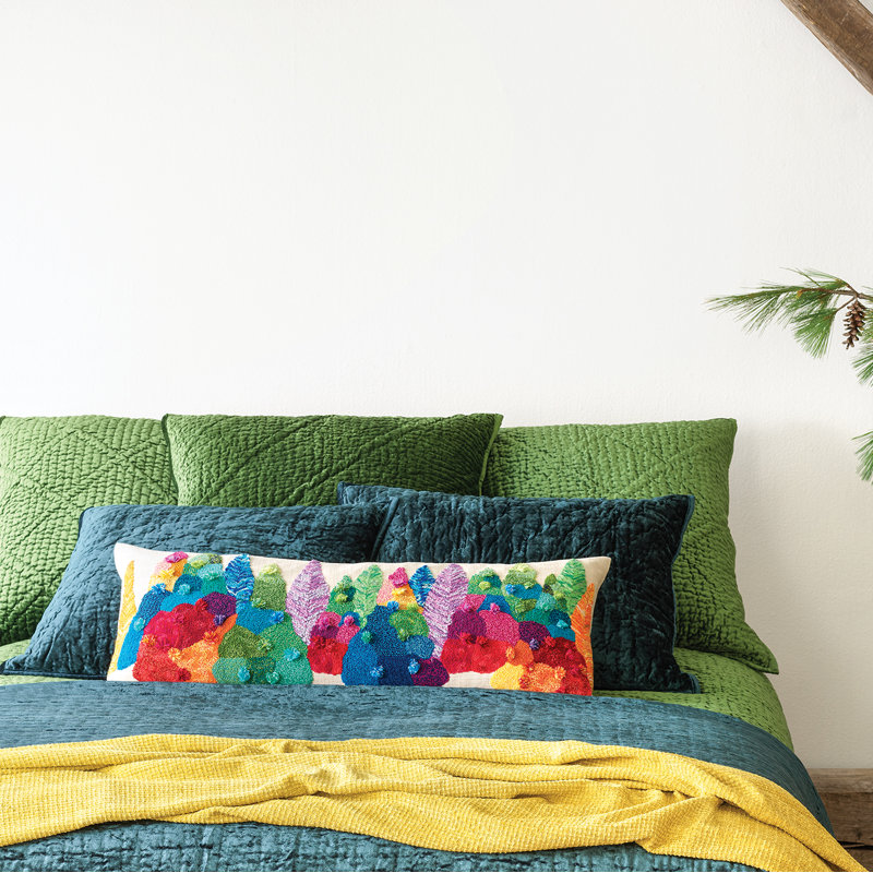 Standard Embroidered Cotton Pillow Sham with Tie Closure