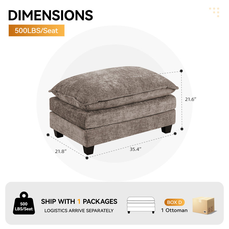 35.4’’ Rectangle Chenille Ottoman for Modular Sectional Sofa, Brown