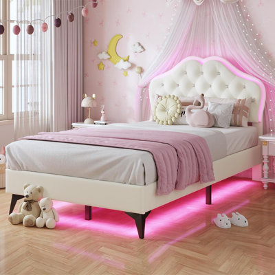 Princess Style Velvet Upholstered Scalloped Platform Bed