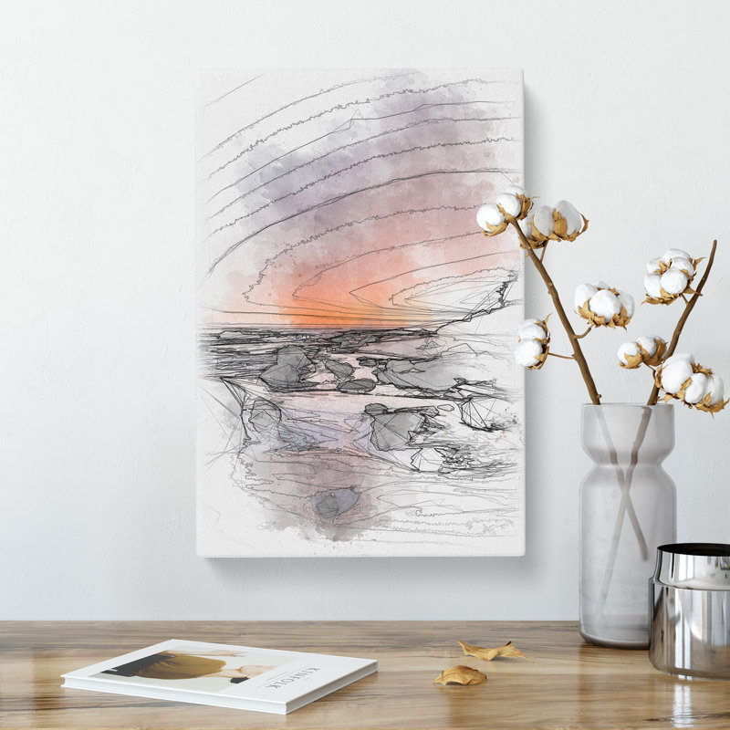Moon Above the Beach - Wrapped Canvas Drawing - Wrapped Canvas, 76cm H x 50cm W x 3cm D