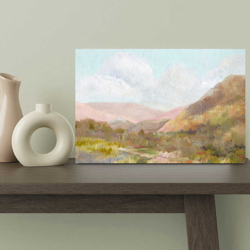 Art mural contemporain contemporain, paysage brumeux, H 12 po x l 18 po