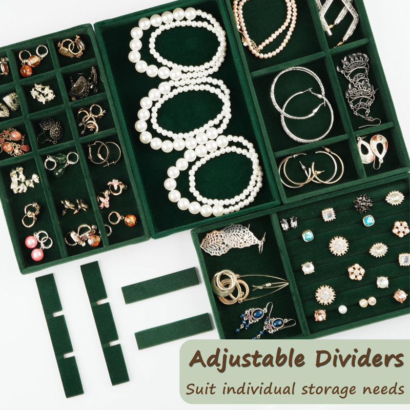 Jewellery Drawer Organizer, 16 Set of Stackable Velvet Organizer Tray