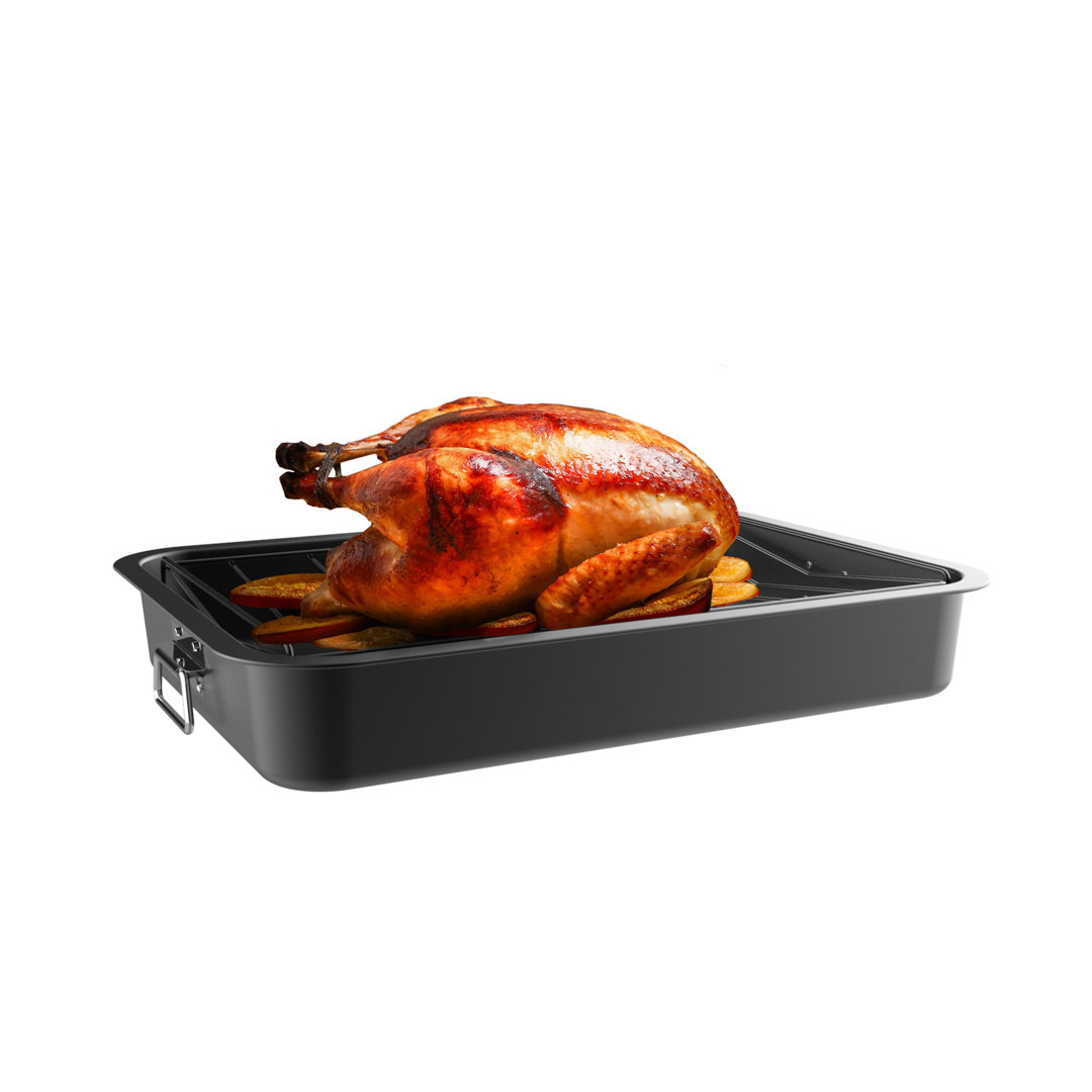 Roasting Pan with Angled Rack-Nonstick Oven Roaster and Removable Tray-Drain Fat and Grease for Healthier Cooking-Kitchen Cookware by Classic Cuisine Classic Cuisine