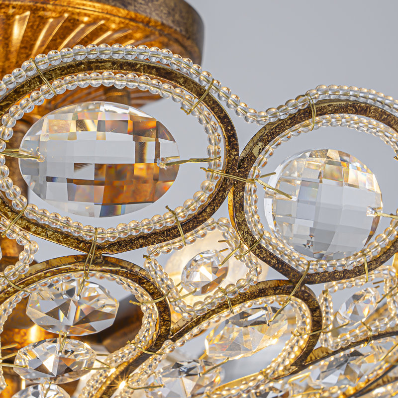 Plafonnier semi-encastré 4 lumières avec perles de cristal French Glam