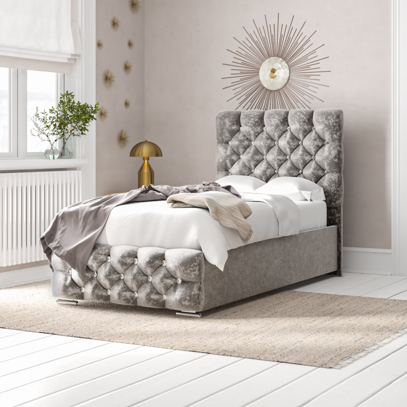 Terrence Upholstered Bed, Single (3'), Kensington Silver
