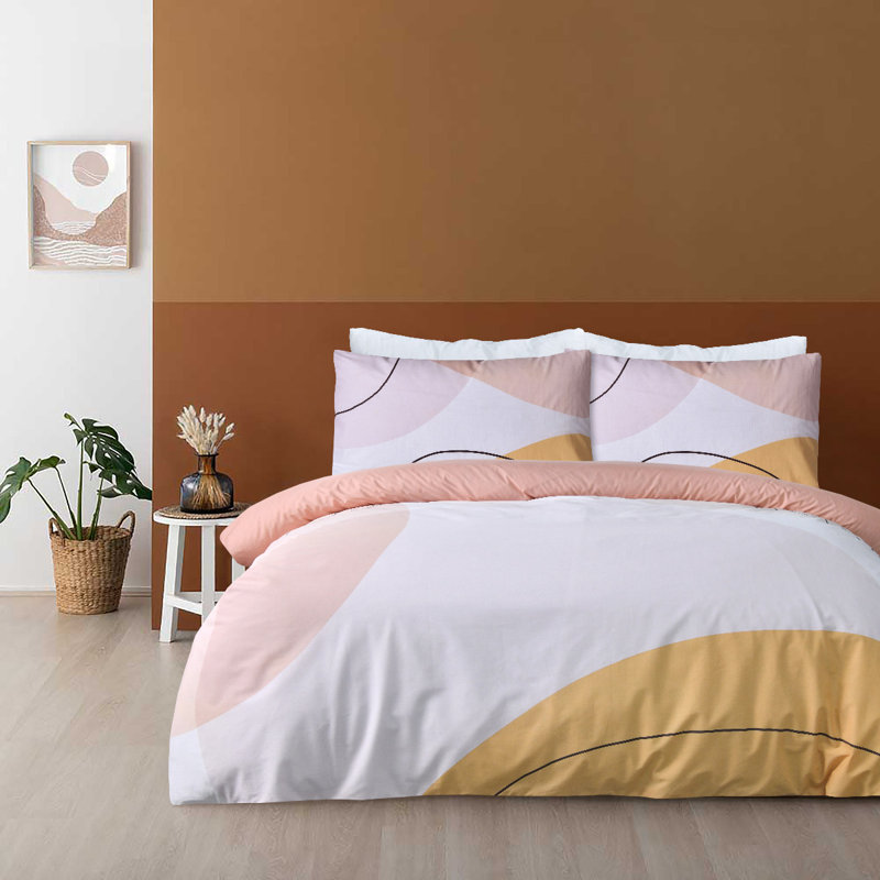 Karan Polyester Abstract Duvet Cover Set with Pillowcases Included, Pink/Yellow/White