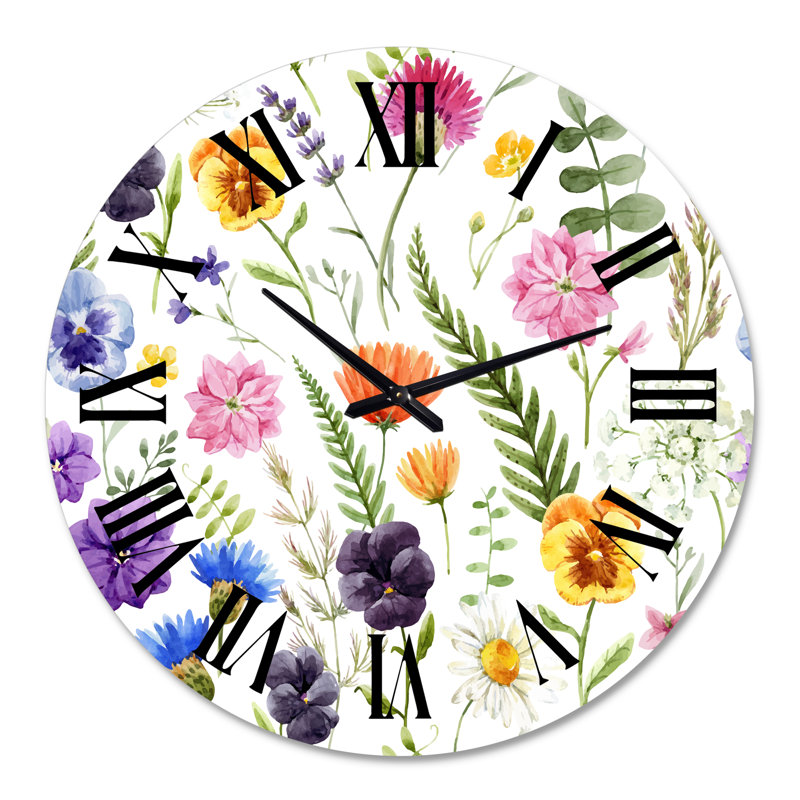 Motif floral Wildflowers I - Horloge murale traditionnelle, Surdimensionné