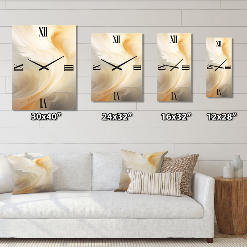 Tender Whirling White Illustration III - Spirales abstraites très grandes horloges murales, H 32 po x l 16 po x P 1 po