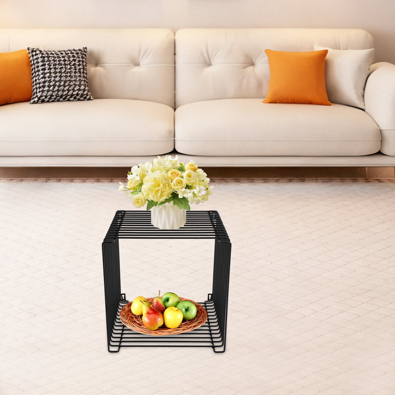 Square Side Table, Iron Multi-Purpose Side Table, Square Cage End Table, Black