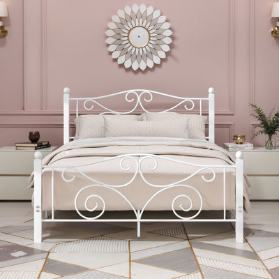 Full Size Bed Frame, Metal Platform Bed with Parisian Style Headboard and Footboard, Heavy-duty Slats Support, Under Bed Storage, No Box Spring Needed