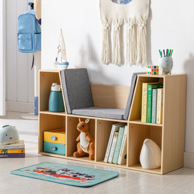 6-Cubby Kids Bookcase, Reading Nook Organizer With Seat Cushion, Toddler Storage Cabinet Shelf For Playroom Bedroom White, 40.5" X 12" X 23.5" by Isabelle & Max