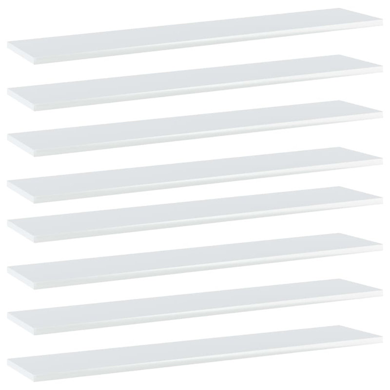 Bookshelf Boards 8 pcs Engineered Wood, High Gloss White, (8 Shelves) 0.59" H x 39.37" W x 7.87" D