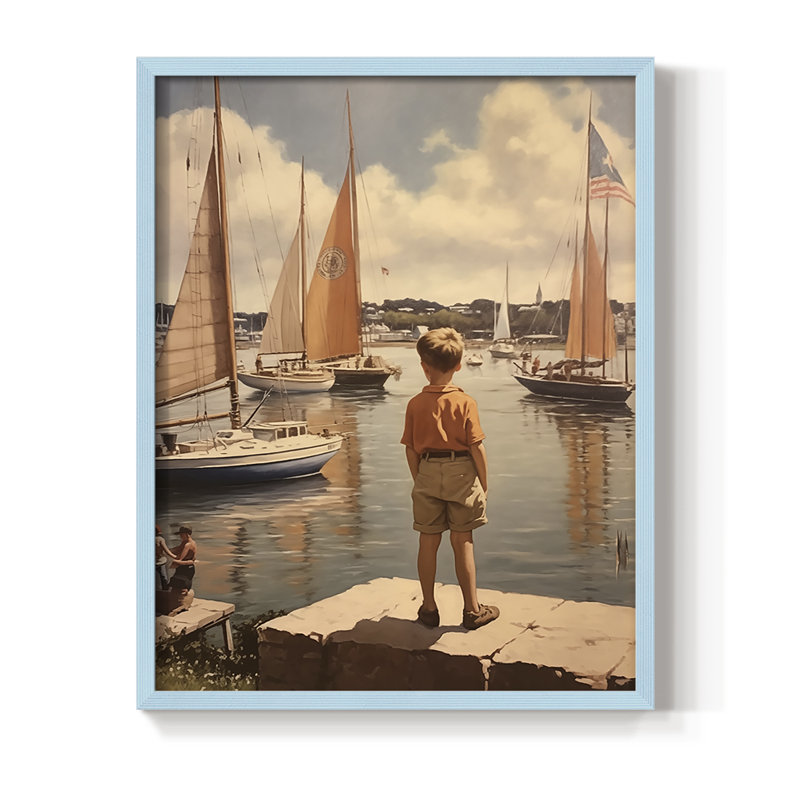 NAUTICAL Series DCV, reproduction encadrée - bois massif, H 11 po x l 9 po, Bleu