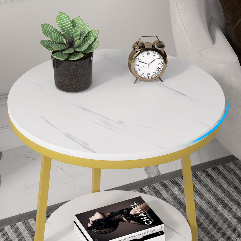 Tall Frame End Table Side Table, White, Gold