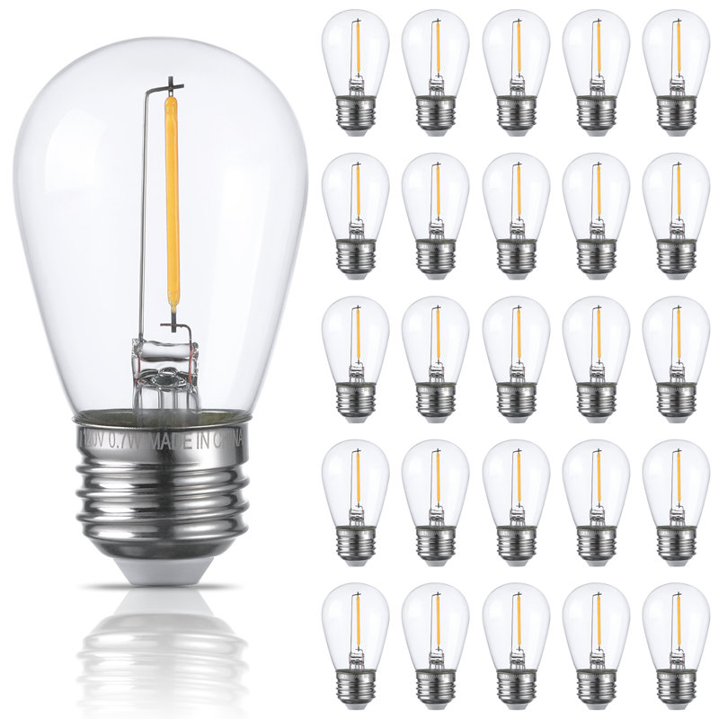 Ampoule DEL S14, verre transparent, ampoule à filament DEL non dimmable, blanc chaud 2700K, 0,7 W, guirlande lumineuse, culot E26