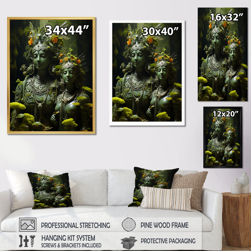 «Hinduism Ramas Forest Spirtual», reproduction d'art sur toile, Cadre simple noir, H 32 po x l 16 po x P 1 po