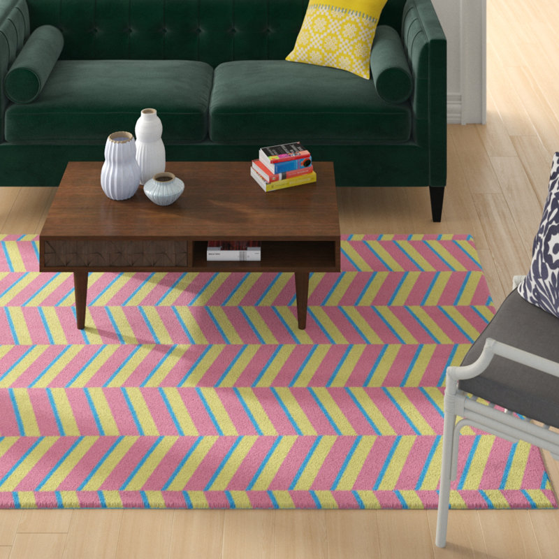 Rayures rose Tapis décoratif, Rectangle de 5 pi x 7 pi