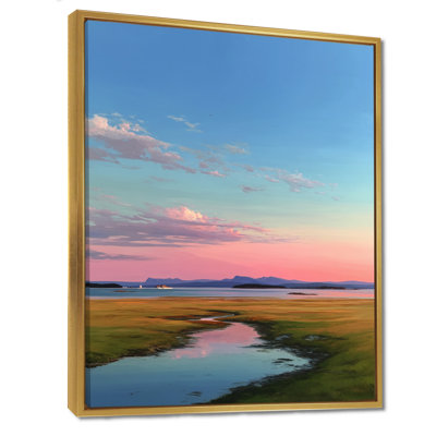 Summer Sunrise Meadows In Canada - Vancouver Large Wall Art, Pink Cityscape Framed Canvas Art Print