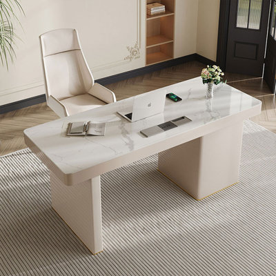 Bureau rectangulaire blanc massif en bois manufacturé avec 6 tiroirs