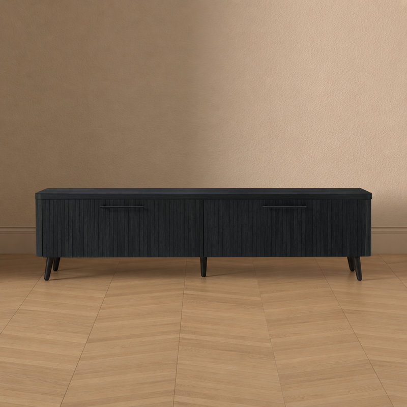 Meuble télé gris anthracite à 2 tiroirs de style moderne Mid-Century pour téléviseur de 75 po ou moins Jodie, Gris anthracite