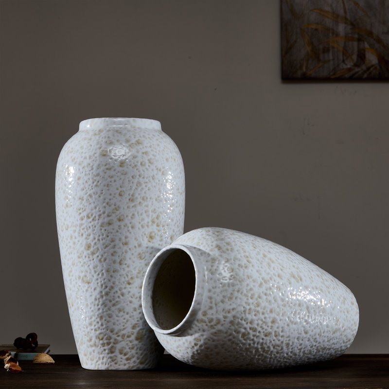 Vase de table en céramique fait à la main, texture granulaire et vase en céramique à finition mate avec glacis tacheté, texture naturelle simple et pièce de décor de style minimaliste (ensemble de 2)
