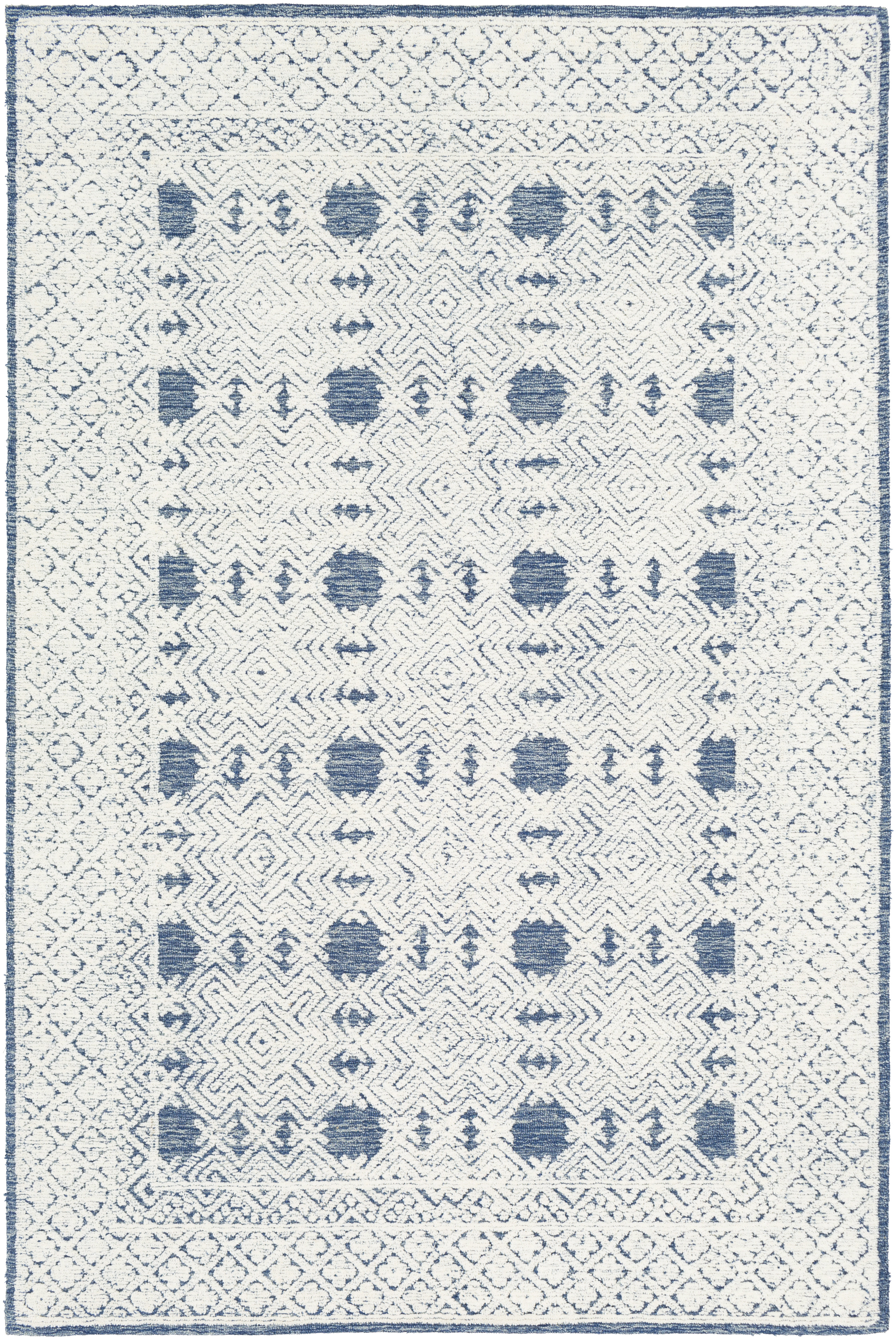 Matthew Ikat Hand Tufted Wool Navy/Cream/Ice Blue Area Rug